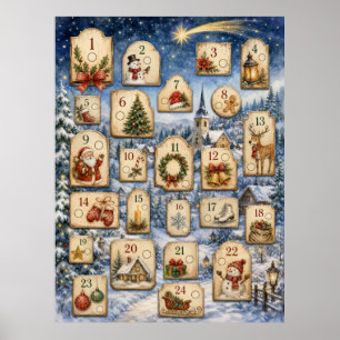 Poster Contagem Regressiva de Natal para Colorir Vintage
