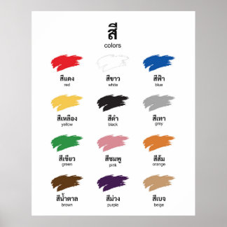 Poster Contando Cores em Tailandês, Aprendendo