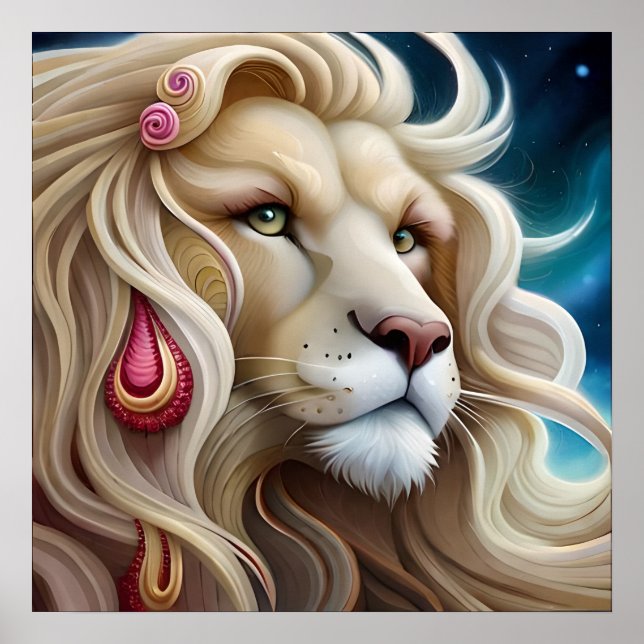 Poster Contemplação do Leão: Ponderando o Horizonte à Fre (Frente)