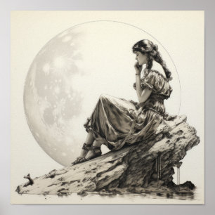 Poster Contemplações Celestiais: Garota na Lua Ponderi