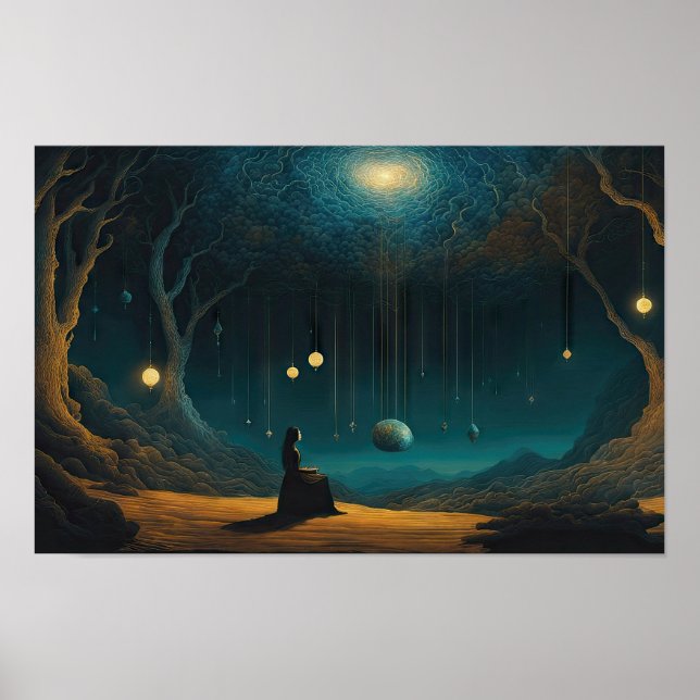 Poster Contemplando uma galáxia surreal de planetas de ma (Frente)