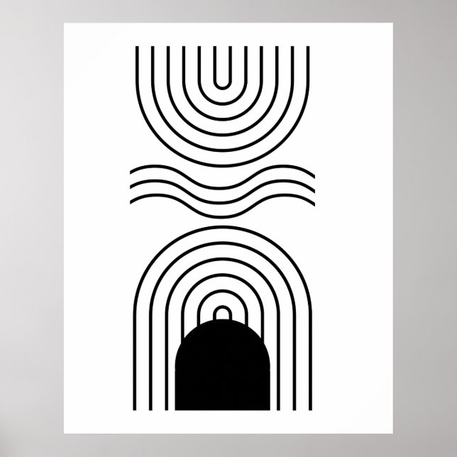 Poster Contemporâneo de Meio século Preto Geométrico (Frente)