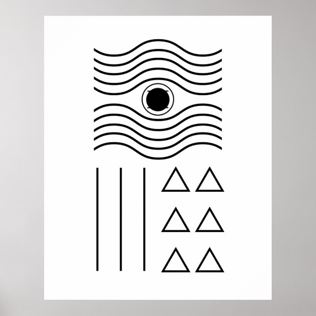 Poster Contemporâneo de Meio século Preto Geométrico (Frente)