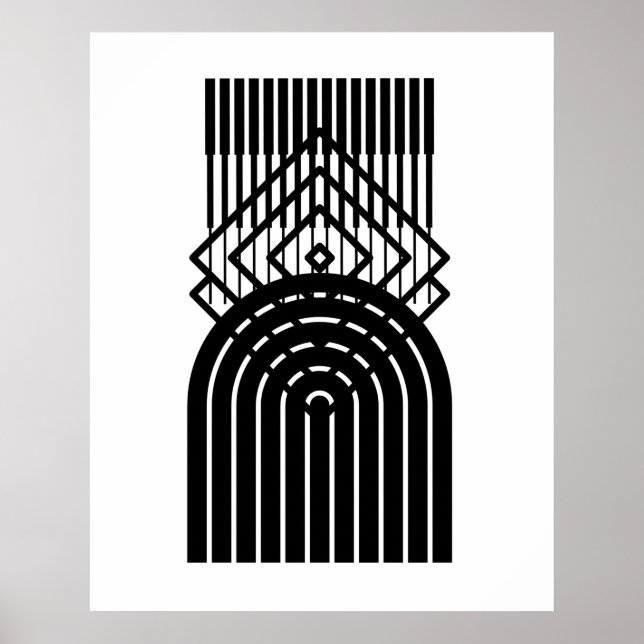 Poster Contemporâneo de Meio século Preto Geométrico (Frente)