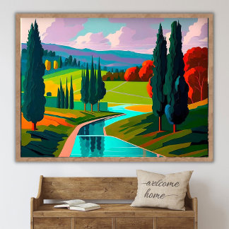 Poster Contemporary Painting of Country Landscape Scenery