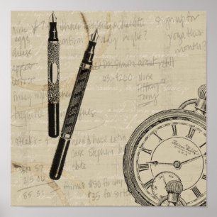 Pôster Conter Canetas e rosto de observação com notas