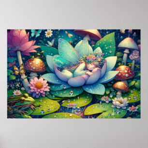 Poster Conto de Fadas da Fada Dormindo em uma Flor