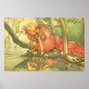 Pôster Conto de fadas do vintage, príncipe princesa do
