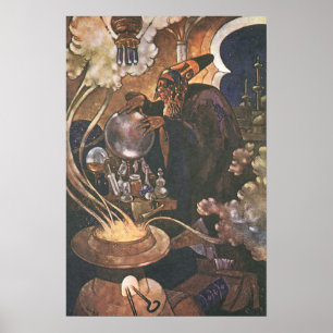 Poster Conto de Fadas Vintage, Aladim e a Lâmpada Mágica