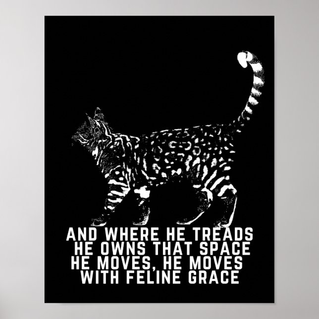 Poster Contorno de gato com poema de graça felina preto (Frente)