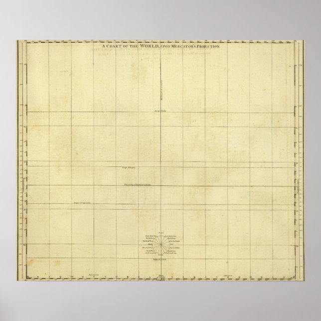 Pôster Contorno do Mapa Mundial (Frente)