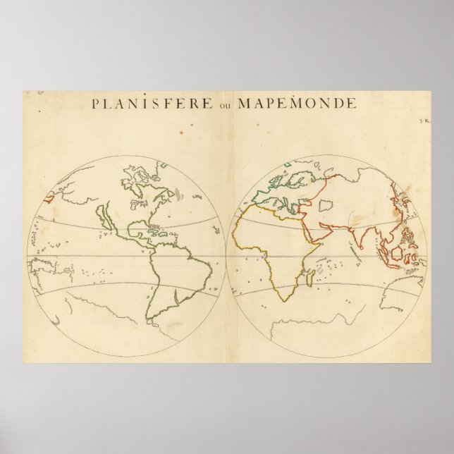 Poster Contorno do Mapa Mundial (Frente)