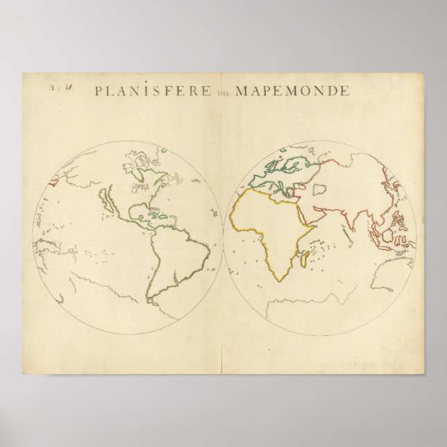 Pôster Contorno do Mapa Mundial 2 (Frente)