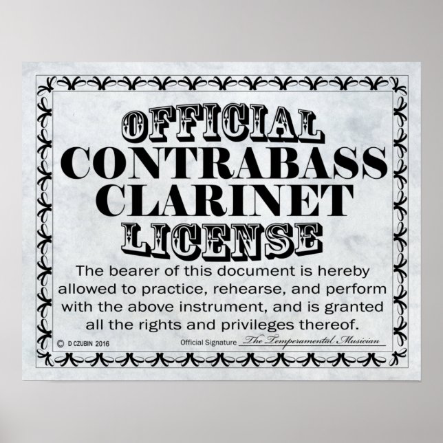 Pôster Contrabass Clarinet License (Frente)