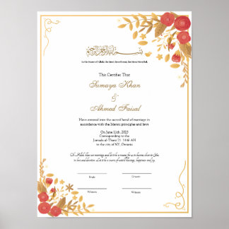 Poster contrato nikkah de quadro botânico