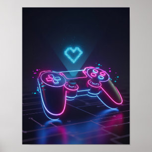 Poster Controlador de Jogo Cyberpunk – Coração de Pixel N