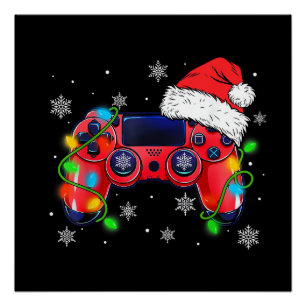 Pôster Controlador de Video Game Chapéu de Natal do Papai