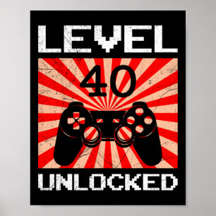 Poster Controlador Retro Gamer Nível 40 Desbloqueado Víde