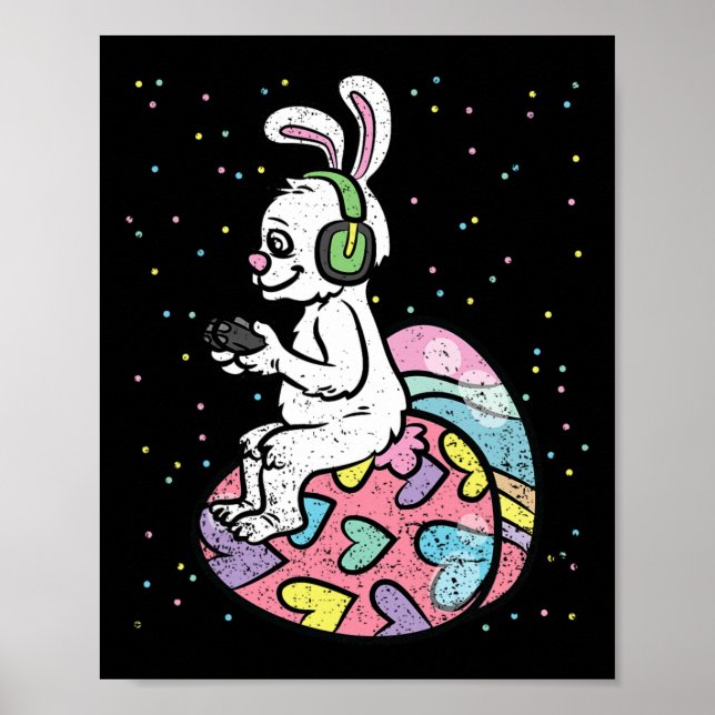 Poster Controladora de Jogos de Páscoa Bunny Gamer (Frente)