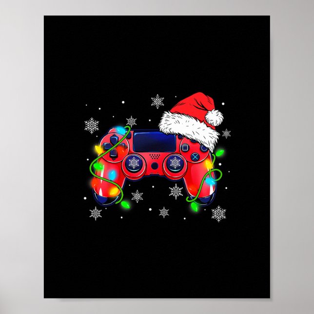 Poster controladora de jogos natal santa hat gamer bo (Frente)