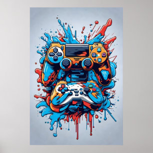 Poster Controladores de Jogo com Pintor de Drip