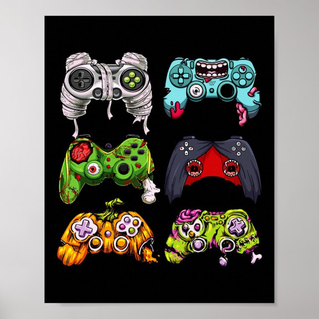 Poster Controladores de Jogos do Skeleton Zombie no Hallo (Frente)