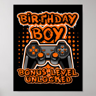 Poster Controle de Jogo de Vídeo Laranja Retro 8 Bit Bi