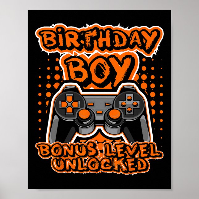 Poster Controle de Jogo de Vídeo Laranja Retro 8 Bit Bi (Frente)