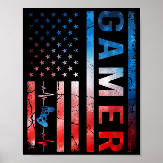 Poster Controle de Jogo Gamer Boy Bandeira EUA Retro Tie