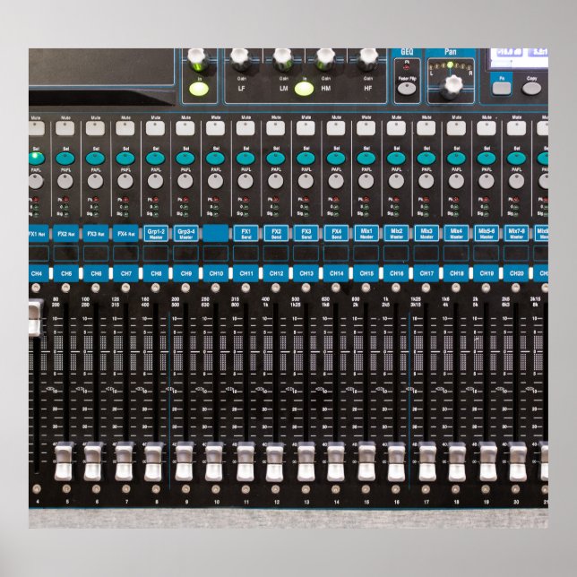 Poster Controle de mixer de som, sala de eventos. (Frente)