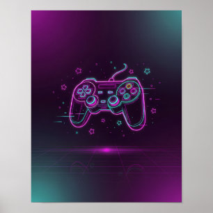 Poster Controle de Vaporwave Neon Rosa Roxo Azul Claro Mi