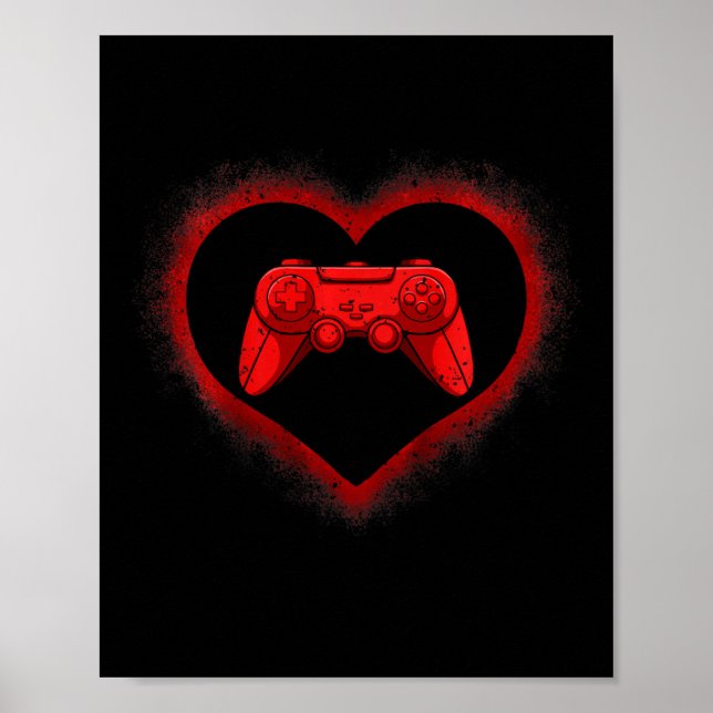 Poster Controle de Video-game Infantil Coração Dia dos Na (Frente)