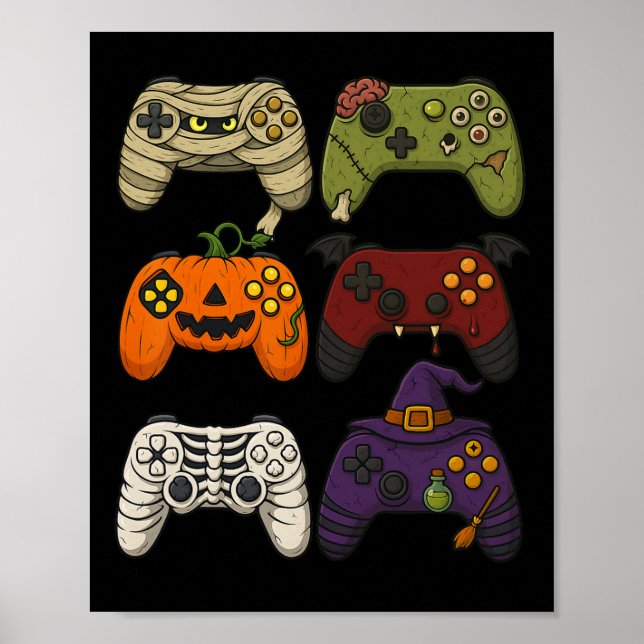 Poster Controles de Jogo Esqueleto Zumbi Múmia de Hallowe (Frente)