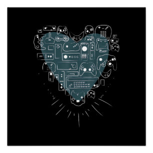 Pôster Controles de Video Game Retro Gaming Heart Gamer