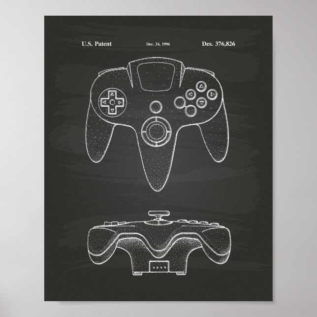 Poster Controller Game 1996 Patent Art Chalkboard (Frente)