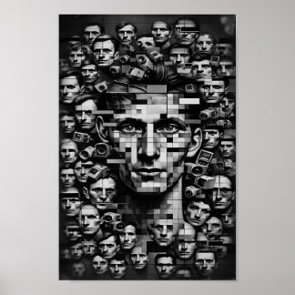Poster Controlo Distópico Monocromático - Liberdade Fragm