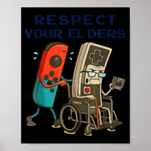 Poster Convenção de Jogos Retrô Respeite Seus Anciãos Con