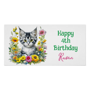 Pôster Convidado de Festa de aniversário da cinza Kitten 