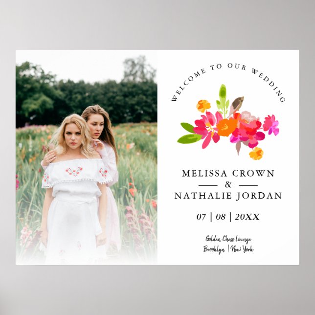 Poster Convidados de boas-vindas de Casal Floral LGBT Env (Frente)