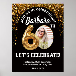 Poster Convite de Aniversário Confete Preto Dourado 60º