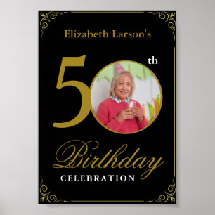 Poster Convite de Aniversário de 50 anos Preto e Dourado