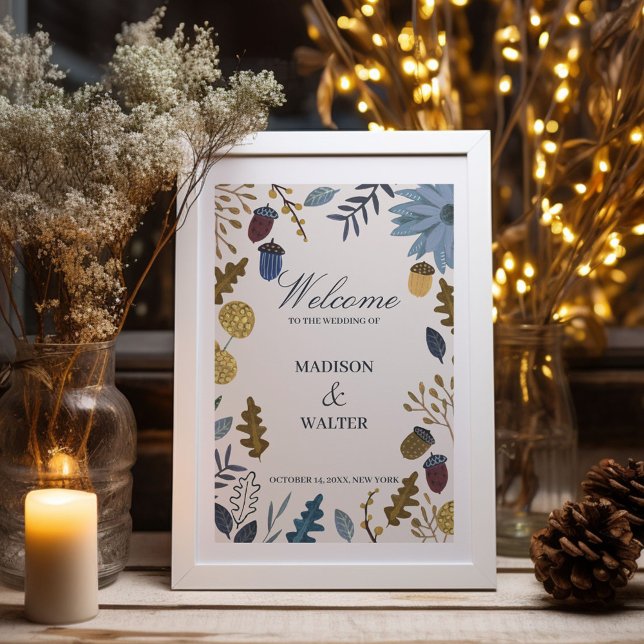 Poster Convite de casamento com folhas de outono rústicas (Rustic autumn leaves fall wedding invitation poster)