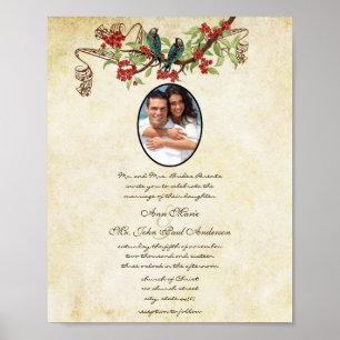 Poster Convite de casamento Musical Vintage Teal Bird Red