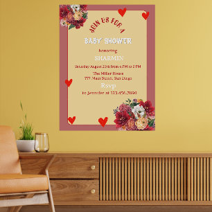 Poster Convite de Chá de Bebê Flor e Coração
