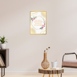 Poster Convite de Chás de Bebê Geométrico Dourado Floral