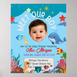Poster Convite de Churrasco de Bebê Menino - Sob o Mar