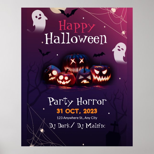 Poster Convite de Festa de Halloween, Festa de Terror Hal (Frente)