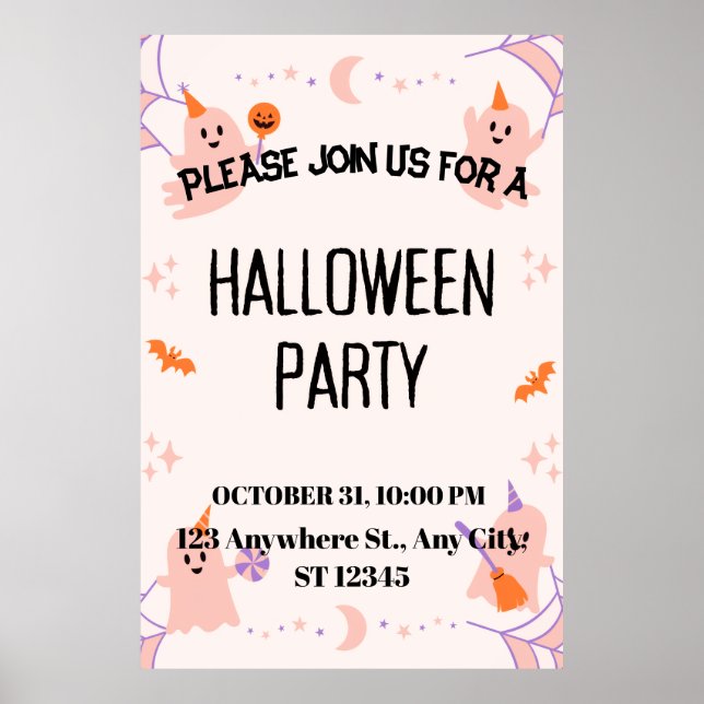Poster Convite de Festa de Halloween Fofo (Frente)