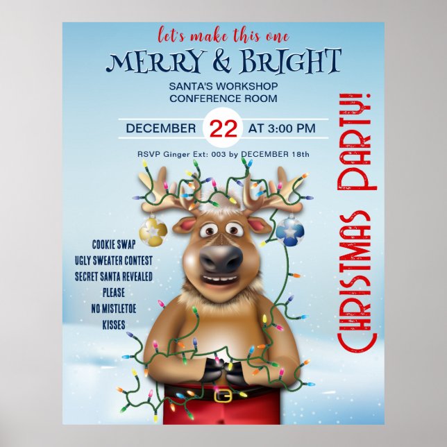 Poster Convite de festas de Natal | Reindeer (Frente)