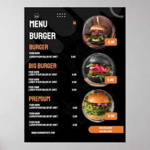 Poster Convite de Menu de Restaurante de Hambúrguer Elega